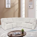 5 Seater Sectional Recliner Cover, 7-Pieces Recliner Sofa Covers, Corner Reclining Sofa L-Shaped Sectional Couch Slipcovers Furniture Protector Thick Soft Washable (White)