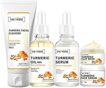 FantasyDay 5PCS Turmeric Skin Care Kit including Turmeric Facial Cleanser, Turmeric Clay Mask, Turmeric Oil, Turmeric Serum and Turmeric Face Cream