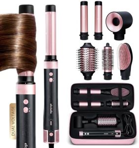 ELLA BELLA® 6 in 1 Professional Hot Air Styler Dual Voltage • Powerful Hair Dryer & Straightener Set • Styling Without Heat Damage • Fast Drying Curling Volumizing Straightening • with Travel Case