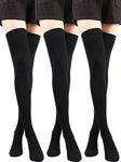 SATINIOR 3 Pairs Over Knee Socks Cotton Thigh High Socks Knit Long Boot Stocking, M, Black