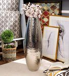 SWHF Metal Extra Large Hammered Vase for Home Decor, Can be Placed on Table and Floor for Decoration | Decorative Flower Pot| Chrome Finish (Silver)