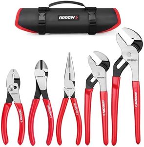 ARROW 5PCS Pliers Set, 6" Slip Joint, 7" Diagonal, 8" Needle Nose Pliers, 8"&10" Groove Joint with Non-slip Handle, Portable Rolling Bag With Handle, Premium Carbon Steel