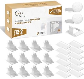 Q Lines® Magnetic Cupboard Locks for Children (12 Locks + 2 Keys) – Baby Safety Cabinet Locks for Kitchen, Drawers & Cupboards – Adhesive Childproof Locks with Optional Screws