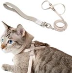 BuddyArmor Cat Harness and Leash 2-in-1, Escape Proof Anti-Chocking Harness Adjustable Lighweight Leash for Walking Outoor Training for Kitten Small Large Cats Puppy, US IDA Bronze Award (Linen)
