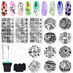 Biutee Nail Stamping Plate Kit 2 Nail Stamper 13 Nail Art Stamp Plate Set 2 Scraper Nail Stamping Kit Template Image Plate Stencils Tool for Manicure Lace Design Holiday