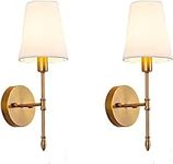 Aiehnid Wall Lights Battery Powered Sconces Set of 2,No Wiring Required Fabric Wall Lamps,with Remote Dimmable Light Bulb Easy to Install,for Bedside, TV Wall,Lounge,Farmhouse (Color : Gold-Sconce)