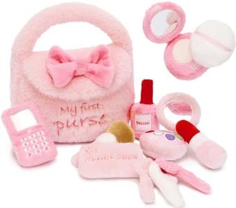 MaoGoLan 10pcs Toddler Purse Play Set Pretend Play Toys for Little Girls, My First Purse Bag with Soft Sensory Plush Makeup Kit, Wallet, Keys, Mirror, Phone, Toddler Toy Gift for Girls