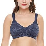 WingsLove Women's Full Coverage Non Padded Wire-Free Minimizer Bra Comfort Plus Size Everyday Bras, Grey Blue, 46H