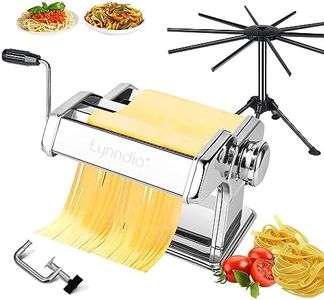 Lynndia Pasta Maker Machine Stainless Steel Manual, 9 Adjustable Thickness Settings, Includes Pasta Roller, Cutter, Removable Handle and Pasta Drying Rack, Perfect for Spaghetti (Sliver)