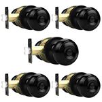 Probrico (5 Pack) Matte Black Privacy Door Knobs Keyless Interior Locks for Bedroom or Bathroom, Modern Flat Ball Keyless Bath/Bed Door Handles