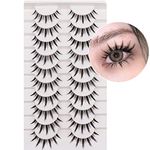 Manga Lashes, Anime Lashes Natural Look Wispy Clear Band False Eyelashes Japanese Makeup Cosplay Lashes 10 Pairs Look Like Lash Clusters(Devil)