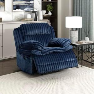 Lexicon Manual Glider Recliner Chair, Corduroy Manual Tab Pull Reclining Chair with Pillow Top Arms, Plush Cushions, Cozy Theater-Style Accent for Living Room/Bedroom, Easy Assembly, Blue