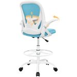 Drafting Chair Primy Tall Office Chair with Flip-up Armrests Executive Ergonomic Computer Standing Desk Chair with Lumbar Support and Adjustable Footrest Ring(Blue)