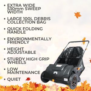 Garden Sweeper 530mm – 100L Large Capacity Outdoor Leaf Collector