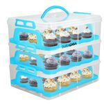 DuraCasa Cupcake Carrier, Cupcake Holder | Premium Upgraded Model Holds Cupcakes Steadier | Store up to 36 Cupcakes or Muffins | Stacking Cupcake Storage Container | Use 1,2, or 3 Tiers (Blue)