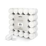 delka Unscented Tea Lights White-Long-Lasting 4 Hour Burn Time-Smoke-Free Bright Flame-Ideal for Weddings, Events, Aromatherapy, Home Décor, and Emergency Use-Premium Quality (White, 50 Pack)