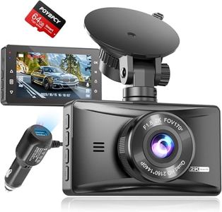 Dashcam Frontal 2K, Dash CAM Coche QHD, Camara Vigilancia Coche con Tarjeta SD de 64 G, Pantalla IPS de 3", Visión Nocturna, WDR, Gran Angular de 170°, Grabación en Bucle, Sensor G