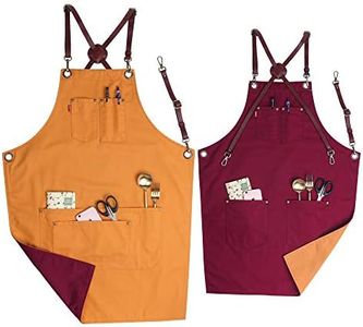 VANTOO Double-Side Colors Apron with Pockets for Men Women, Chef Apron with Leather Strap