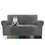 MAXIJIN Thick Velvet Sofa Covers 2 Seater Super Stretchy Loveseat Covers for Living Room Dogs Cat Pet Plush Love Seat Couch Slipcovers Elastic Furniture Protector (2 Seater, Grey)