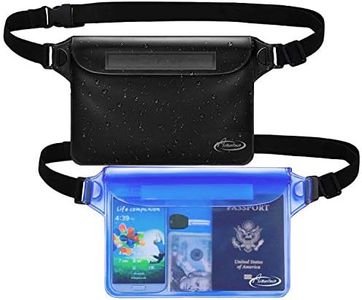 AiRunTech Waterproof Pouch with Waist Strap (2 Pack) | Beach Accessories Best Way to Keep Your Phone and Valuables Safe and Dry | Perfect for Boating Swimming Snorkeling Kayaking Beach Pool Water Parks(Black&Blue)