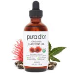PURA D’OR Castor Oil (4oz) 100% Pure Natural USDA Organic Carrier Oil for Body, Hair Growth, Eyebrows, Eyelashes - Cold Pressed Hexane Oil to Moisturize & Heal Dry Skin With Bonus Brush Kits