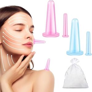 Ventosas Masaje,Ventosas de Silicona, Set de Terapia de Ventosas de Silicona, 1 Juego de 4 Ventosas de Masaje Faciales de Silicona, para Masaje y Eliminación de Arrugas,Rosa y Azul,2 Tamaños