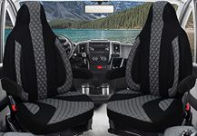 BREMER SITZBEZÜGE Custom Seat Covers Protective Covers Pilot Seats Driver & Passenger Set Compatible with Motorhome Fiat Ducato, Pössl, Knaus, Adria, Carthago, Pilote Laika WPL401 Black/Grey
