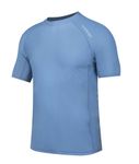 SURFEASY Men's Short Sleeve Rash Vest Swim Shirt, UPF 50+ Sun Protection Quick Dry Rashguard (Grey Blue,L)