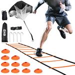 GHB Agility Ladder Speed Ladder 6M 12-Rung with Resistance Parachute 10 Cones 4 Stakes for Kids Adults Football Speed Training