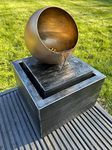 Golden Globe Box Light Water Feature with LED Lights - Outdoor Solar Powered Self Contained 29x29x40cm Black