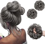 SARLA 2PCS Grey Scrunchies Hair Bun Extensions Wavy Curly Synthetic Messy Bun Hair Piece for Women Girls