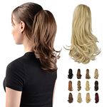 Sofeiyan 13" Ponytail Extension Long Curly Ponytail Clip in Claw Hair Extension Natural Looking Synthetic Hairpiece for Women,Light Blonde mix Bleach Blonde Evenly