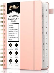 WEMATE Spiral Address Book with Alphabetical Tabs, Leather Password Book, Address Organizer Telephone Notebook Journal Keep Contact Safe Hardcover Large Print Seniors Home Office 5.8″×8.2″, Rose Gold