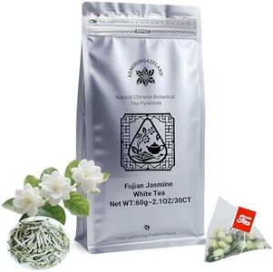 ADMIRINGAZELAND Jasmine White Tea Bags - 30 Count Fujian White Peony Leaf & Real Jasmine Flowers Blend with Pyramid Bags, Morning & Afternoon Chinese Tea Gift for Women & Men, 2.1oz