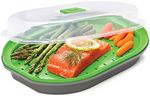 Progressive Prep Solutions Microwave Fish & Veggie Steamer - 1-Quart Capacity, Adjustable Steam Vent, Non-Stick Surface for Easy Cleaning, Ideal for Quickly Preparing Healthy Fish & Vegetables