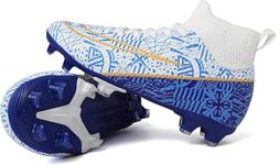 Boys Soccer Cleats Athletic Outdoor Indoor Football Shoes Adult Football Trainning Shoes Men Athletic Turf Shoes, Blue, 3 UK Child