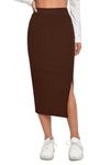 Fashionez Women's Elastic Fashion Casual Waist Pencil Bodycon Midi Skirt -High Waisted with Side Slit Below Knee Length Elegance for Women Black Skirt/Shapewear (in, Alpha, S, Regular, Brown)