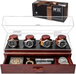 The Watch Deck Pro: Made to Show Off Your Collection — Stylish Display Case for 4 Watches – Christmas Gift for Men – Accessory Drawer, Wooden Posts & Leather Lining – Men’s Watch Box & Watch Case