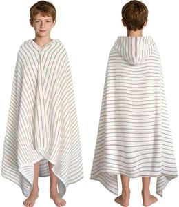 VOOVA & MOVAS Big Kids Hooded Bath Wrap, 12+,100% Cotton,Thick,White Brown