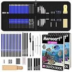 Drawing Pencil Sketching Set - 37 professional art supplies including sketching pencils, graphite and charcoal pencils, sketchbook and zip case - suitable for artists, beginners, adults and teenagers