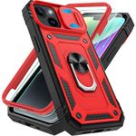 Pilaru 3 in 1 for iPhone 13 Case/iPhone 14 Case with 2 Screen Protector & Kickstand Ring & Camera Cover Military Grade Drop Shockproof Protection【360 Full Body】 Phone Case for iPhone 13/14,Red/Black