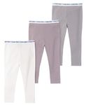 Calvin Klein Baby Girls' 3-Pack Cotton Pants, Everyday Casual Wear, Ultra-Soft & Comfortable Fit, Purple Dove/Egret/Gull, 9-12 Months