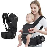 Baby Carrier with Hip Seat for Newborn to Toddler, Flip 6-in-1 Toddler Carrier, Ergonomic, Front and Back Convertible Design for 3-36 Month Baby, Adjustable Size, Perfect for Shopping Travelling (Black)