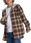 HOOGRIN Unisex Kids Plaid Tops Button Up Shirt Boys Girl Long Sleeve Plaid Outfits Clothing,Khaki,9-10 Years