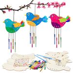 WEDNOK 6 Pack Bird Wind Chime Craft Kit for Kids Wooden Bird Windchime Set 3D Birds DIY Wind Chimes for Boys Girls Garden Indoor Outdoor Spring Decoration Birthday Gift