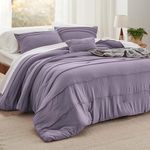 Bedsure Purple California King Comforter Set - 4 Pieces Pinch Pleated Bed Set, Down Alternative Bedding Sets for All Season, Includes 1 Comforter, 2 Pillowcases, and 1 Decorative Pillow