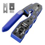 VCE RJ45 Crimper Pass Through, Ethernet Crimping Tool for Cat6 Cat7 Cat5 End Pass-Thru Connector, Support Stripping & Cutting