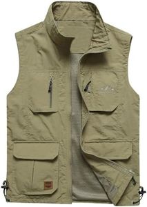 Flygo Men's Lightweight Outdoor Travel Work Fishing Vest with Multi-Pockets, 02 Khaki, Small