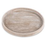 Hanobe Decorative Coffee Table Tray: White Washed Wood Tray Round Rustic Wooden Trays Circle Farmhouse Centerpiece Candle Holder for Home Decor Ottoman Counter Display Living Room Organizer 12"