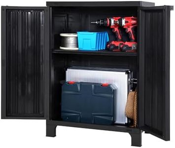 Gardeon Outdoor Storage Cabinet, 92cm Tall Cupboard Tool Box Garden Shed Shelving Storages Bench Tools Chest Organiser Home Furniture Garage Setting, Lockable Adjustable Shelves Black